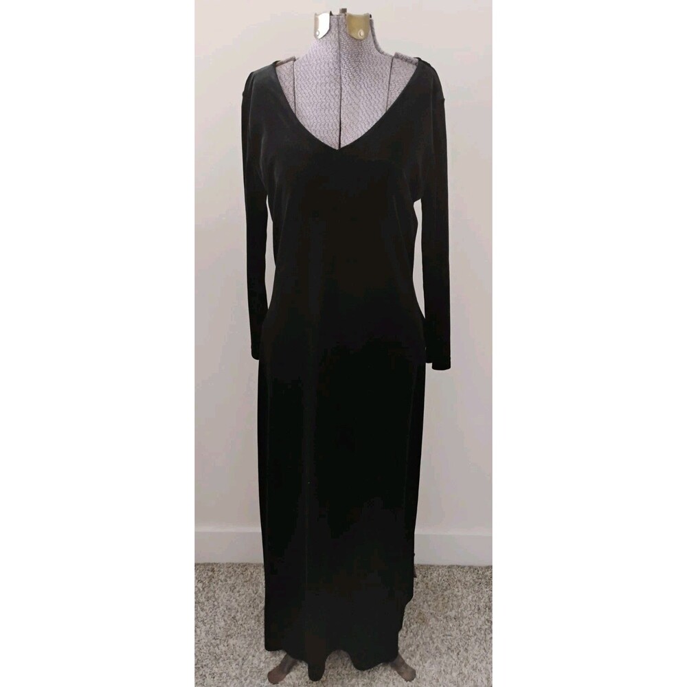 Vtg Karen Kane Black Maxi Dress Women's Stretch Velvet Fairy Whimsygoth LS Sz M